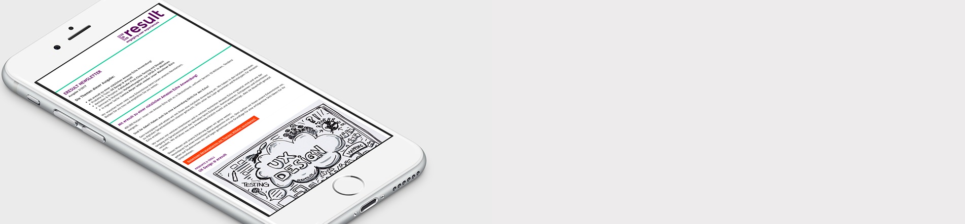 Bild eines Smartphones vor weißem Hintergrund, die eine Website anzeigt.