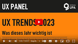 Startbild eines youtube Videos mit dem Titel: UX Panel der German UPA- Trends 2023