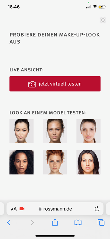 Rossmann Website: „Virtual Try On“ für Make-up