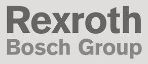 Schwarzweiß Logo der Rexroth Bosch Group.